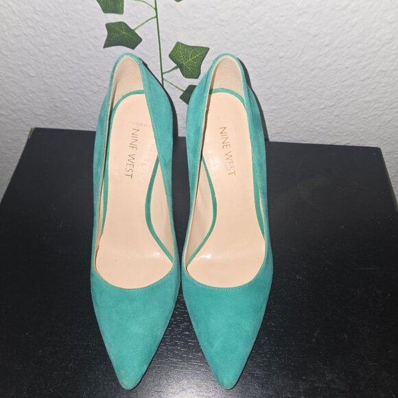 Nine West Shoes - Nine West Teal Suede Leather High Heels Size 6M Pointed Toe Classic Dress Pumps